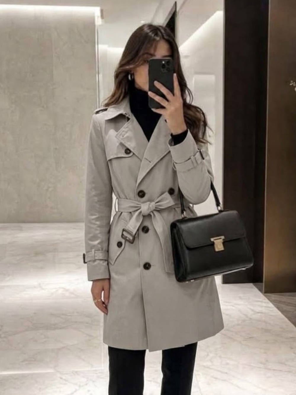Marks & Spencer Double Breasted Belted Trench Coat Pebble Beige US 8 UK 12